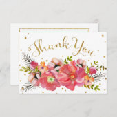 Waterverf Floral Gold Glitter Modern Hartelijk dan Bedankkaart (Voorkant / Achterkant)