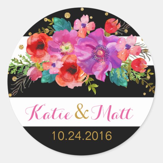 Waterverf Floral Gold Glitter Streep Label (Voorkant)