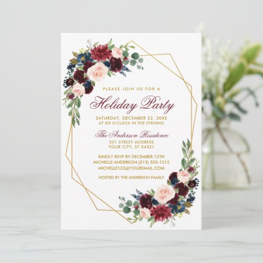 Waterverf Floral Gold Holiday Kaart (Staand voorkant)