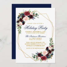 Waterverf Floral Gold Holiday Party Blue