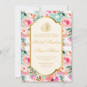 Waterverf Floral Gold Islamitisch Moslim Bruiloft Kaart (Voorkant)