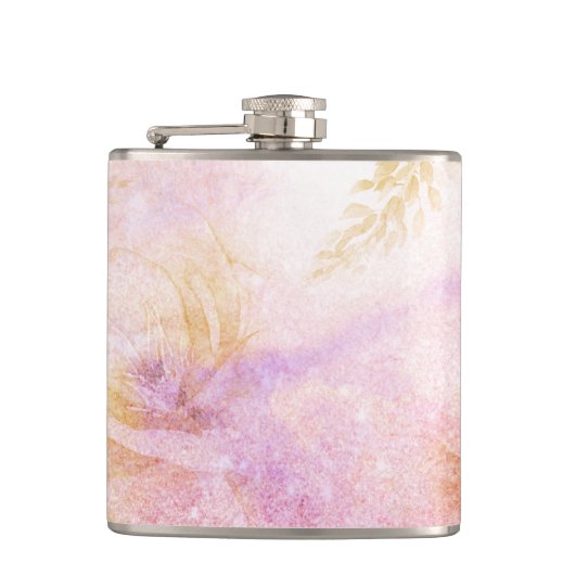 *~* Waterverf Floral Gold Lavender Peach Glitter Heupfles (Voorkant)