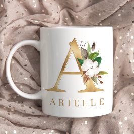 Waterverf Floral & Gold Letter A Monogram Koffiemok