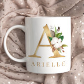 Waterverf Floral & Gold Letter A Monogram Koffiemok