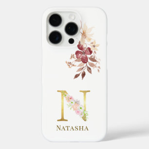 Waterverf Floral & Gold Letter E Monogram iPhone 16 Pro Hoesje