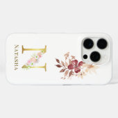 Waterverf Floral & Gold Letter E Monogram Case-Mate iPhone Case (Achterkant (horizontaal))