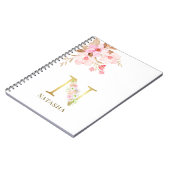 Waterverf Floral & Gold Letter E Monogram Notitieboek (Linkerzijde)