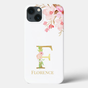 Waterverf Floral & Gold Letter F Monogram Case-Mate iPhone Case