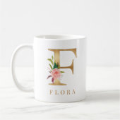 Waterverf Floral & Gold Letter F Monogram Koffiemok (Links)