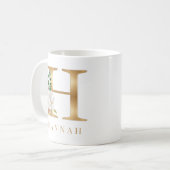 Waterverf Floral & Gold Letter H Monogram Koffiemok (Voorkant links)