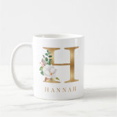 Waterverf Floral & Gold Letter H Monogram Koffiemok (Links)