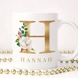 Waterverf Floral & Gold Letter H Monogram Koffiemok