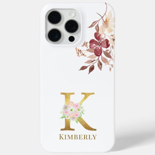 Waterverf Floral & Gold Letter K Monogram Case-Mate iPhone Case (Achterkant)