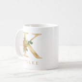 Waterverf Floral & Gold Letter K Monogram Koffiemok (Voorkant links)