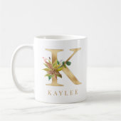 Waterverf Floral & Gold Letter K Monogram Koffiemok (Links)