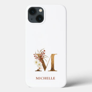 Waterverf Floral & Gold Letter M Monogram Case-Mate iPhone Case