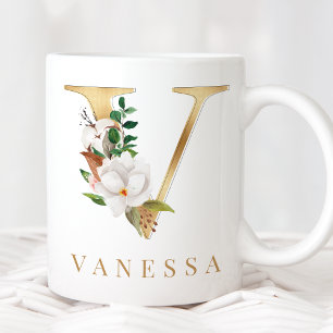 Waterverf Floral & Gold Letter/Monogram Koffiemok