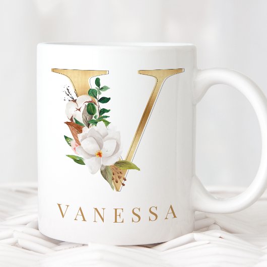 Waterverf Floral & Gold Letter/Monogram Koffiemok