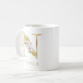 Waterverf Floral & Gold Letter N Monogram Koffiemok (Voorkant links)