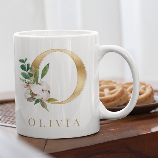 Waterverf Floral & Gold Letter O Monogram Koffiemok