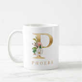 Waterverf Floral & Gold Letter P Monogram Koffiemok (Links)
