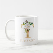 Waterverf Floral & Gold Letter T Monogram Koffiemok (Links)