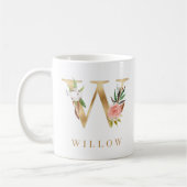 Waterverf Floral & Gold Letter W Monogram Koffiemok (Links)