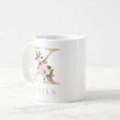 Waterverf Floral & Gold Letter X Monogram Koffiemok (Voorkant links)