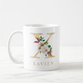 Waterverf Floral & Gold Letter X Monogram Koffiemok (Links)