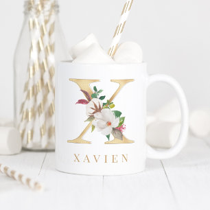 Waterverf Floral & Gold Letter X Monogram Koffiemok