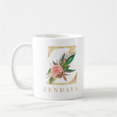Waterverf Floral & Gold Letter Z Monogram Koffiemok (Links)