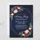 Waterverf Floral Gold Lijst Holiday Party Blue Kaart (Voorkant)