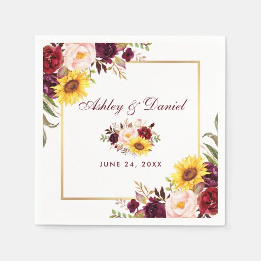 Waterverf Floral Gold Lijst Servet (Voorkant)