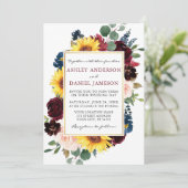 Waterverf Floral Gold Lijst Wedding Burgundy Kaart (Staand voorkant)