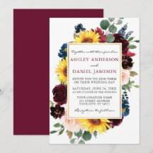 Waterverf Floral Gold Lijst Wedding Burgundy
