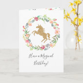 Waterverf Floral Gold Magical Unicorn Birthday Kaart (Gele Bloem)
