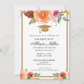 Waterverf Floral Gold Photo Afstuderen Kaart (Voorkant)