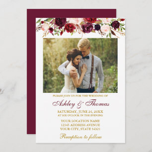 Waterverf Floral Gold Photo Wedding Kaart