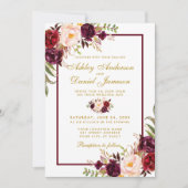 Waterverf Floral Gold Photo Wedding Kaart (Voorkant)