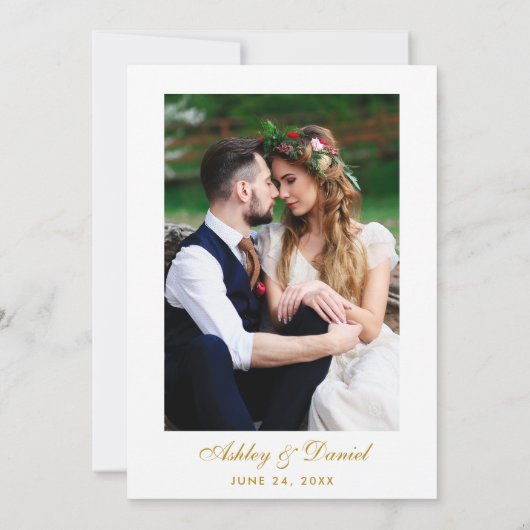 Waterverf Floral Gold Photo Wedding Kaart (Achterkant)