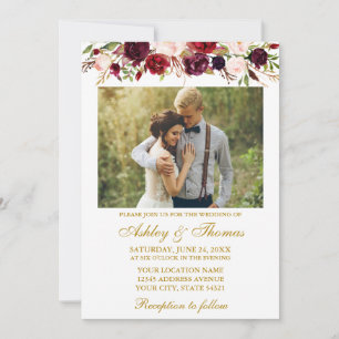 Waterverf Floral Gold Photo Wedding Kaart