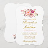 Waterverf Floral Gold Pink Blush Wedding BR Kaart (Voorkant / Achterkant)