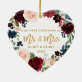 Waterverf Floral Gold Script Eerste Kerstmis Keramisch Ornament (Achterkant)