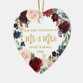 Waterverf Floral Gold Script Eerste Kerstmis Keramisch Ornament (Links)