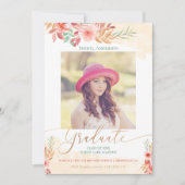 Waterverf Floral Gold Script Photo Afstuderen Aankondiging (Voorkant)