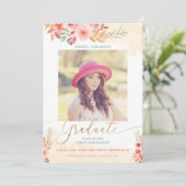 Waterverf Floral Gold Script Photo Afstuderen Aankondiging (Staand voorkant)