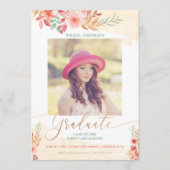 Waterverf Floral Gold Script Photo Afstuderen Aankondiging (Voorkant)