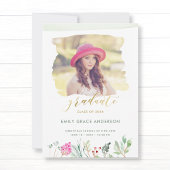 Waterverf Floral Gold Script Photo Afstuderen Aankondiging