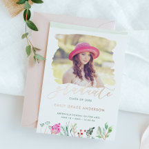 Waterverf Floral Gold Script Photo Afstuderen