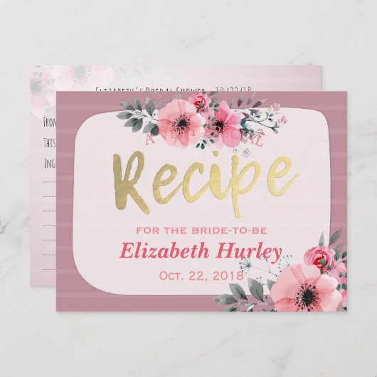 Waterverf Floral Gold Script Vrijgezellenfeest Rec Uitnodiging Briefkaart (Voorkant / Achterkant)